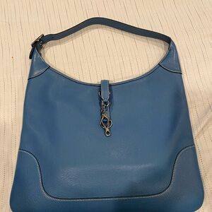 Hermes Trim 38 Blue Jean Clemence Leather Shoulder Bag